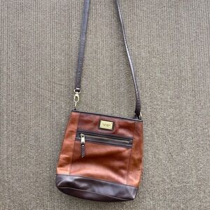 Tignanello Brown Leather Crossbody Bag Multi Zip Pocket